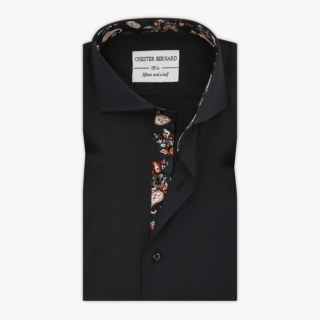 Classic Black Casual Shirt with Multi Paisley Flower Inlay - Stylish Men's Shirt