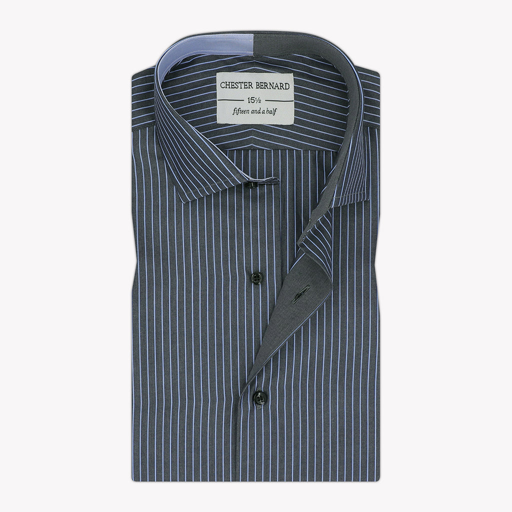 Classic Grey Casual Shirt with White Stripes Edge Inlay - Stylish Men's Shirt