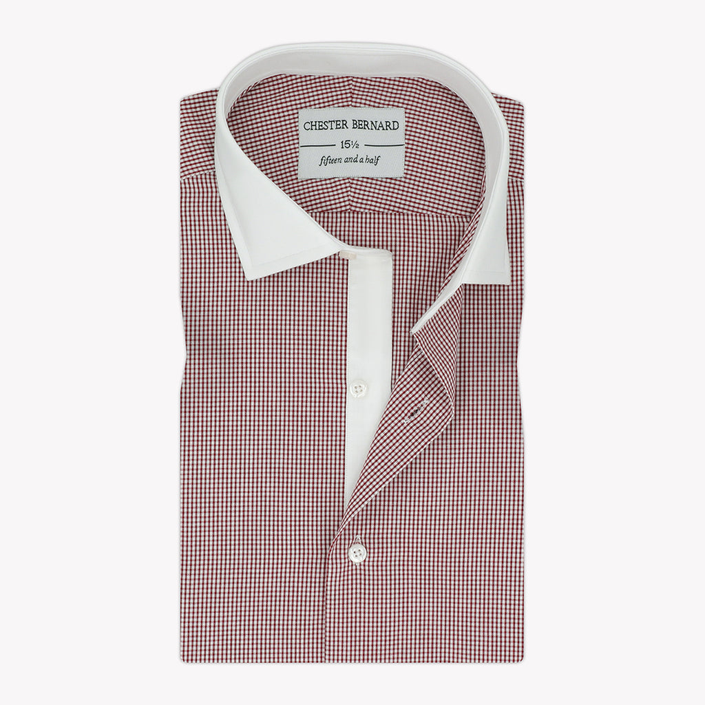 Classic Maroon Micro Check Shirt with White Collar - Stylish Men's Shirt