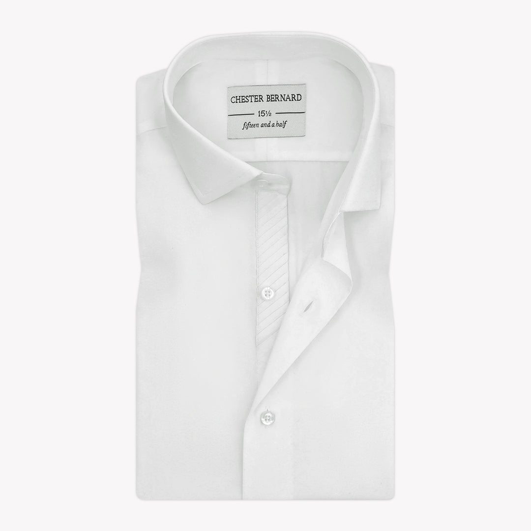 Classic Pure White Plated Formal Shirt - Elegant Men's Dress Shirt