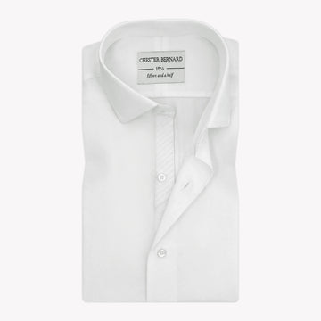 Classic Pure White Plated Formal Shirt - Elegant Men's Dress Shirt