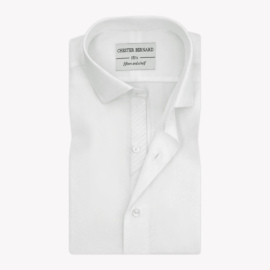 Classic Pure White Plated Formal Shirt - Elegant Men's Dress Shirt