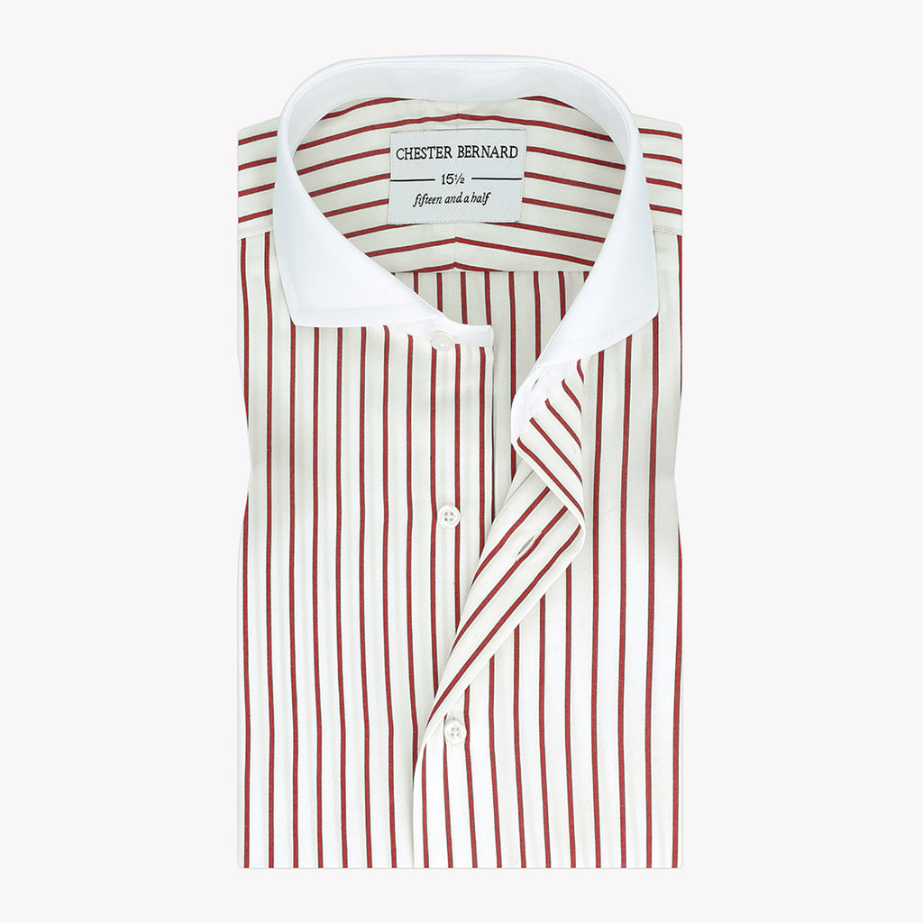 Classic White Formal Shirt with Red Stripes - Stylish Men's Dress Shirt