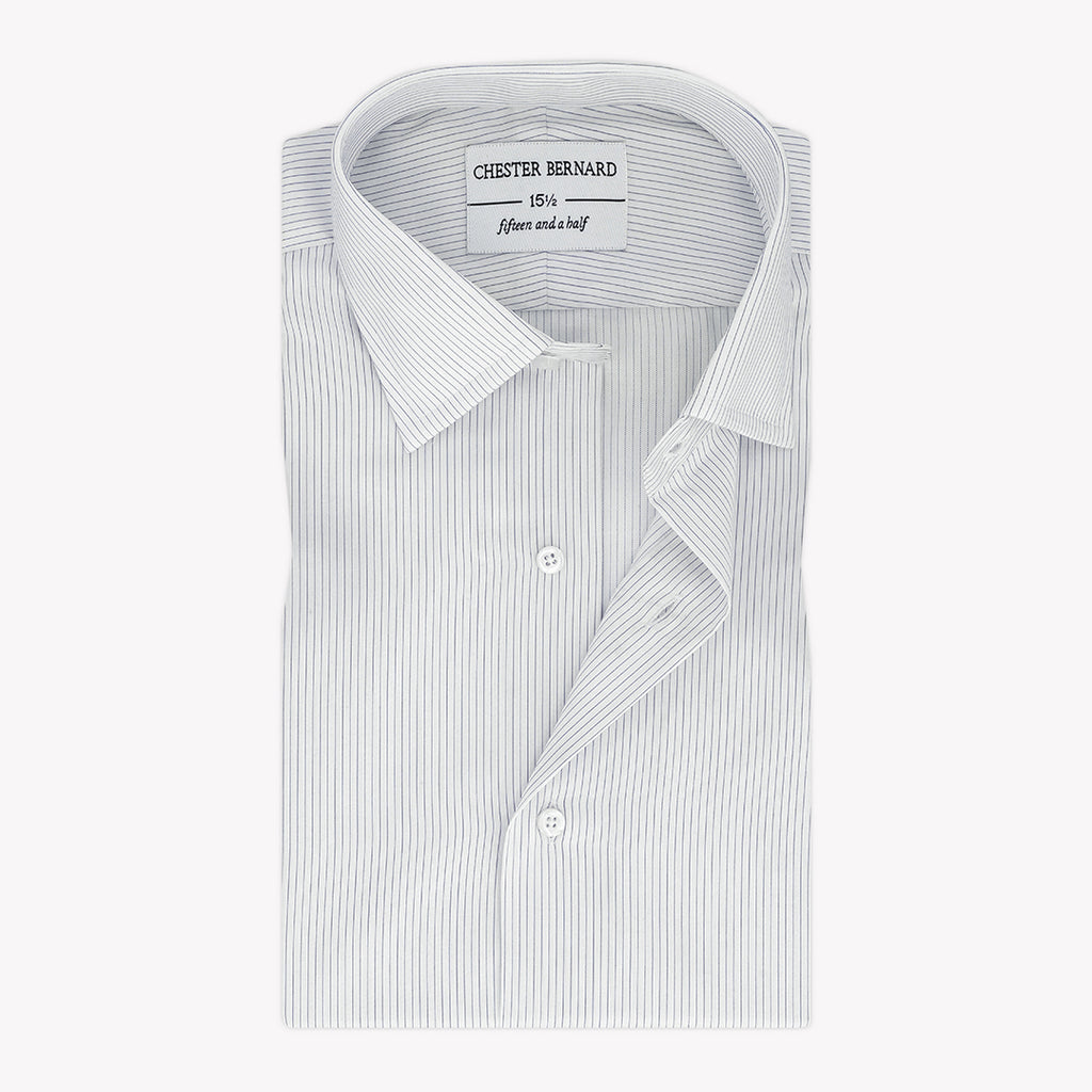 Classic White Formal Shirt with Royal Blue Pin Stripes - Elegant Men's Dress Shirt