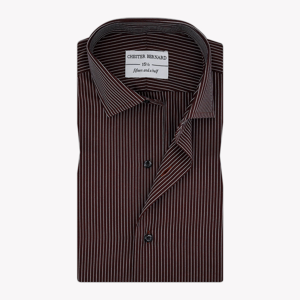 Dark Brown Casual Shirt with White Pin Stripes - Stylish Men's Shirt