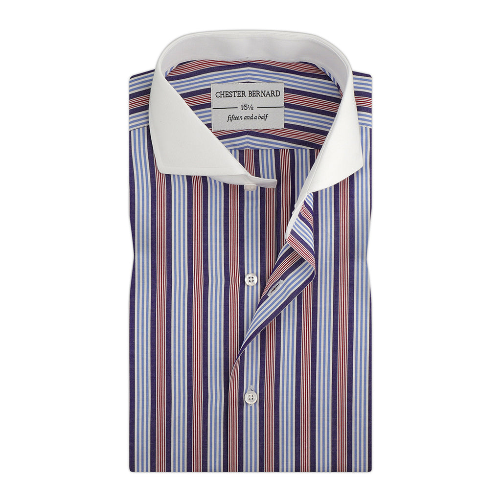 Denim Maroon Formal Shirt with Light Blue Stripes - Stylish Men's Dress Shirt