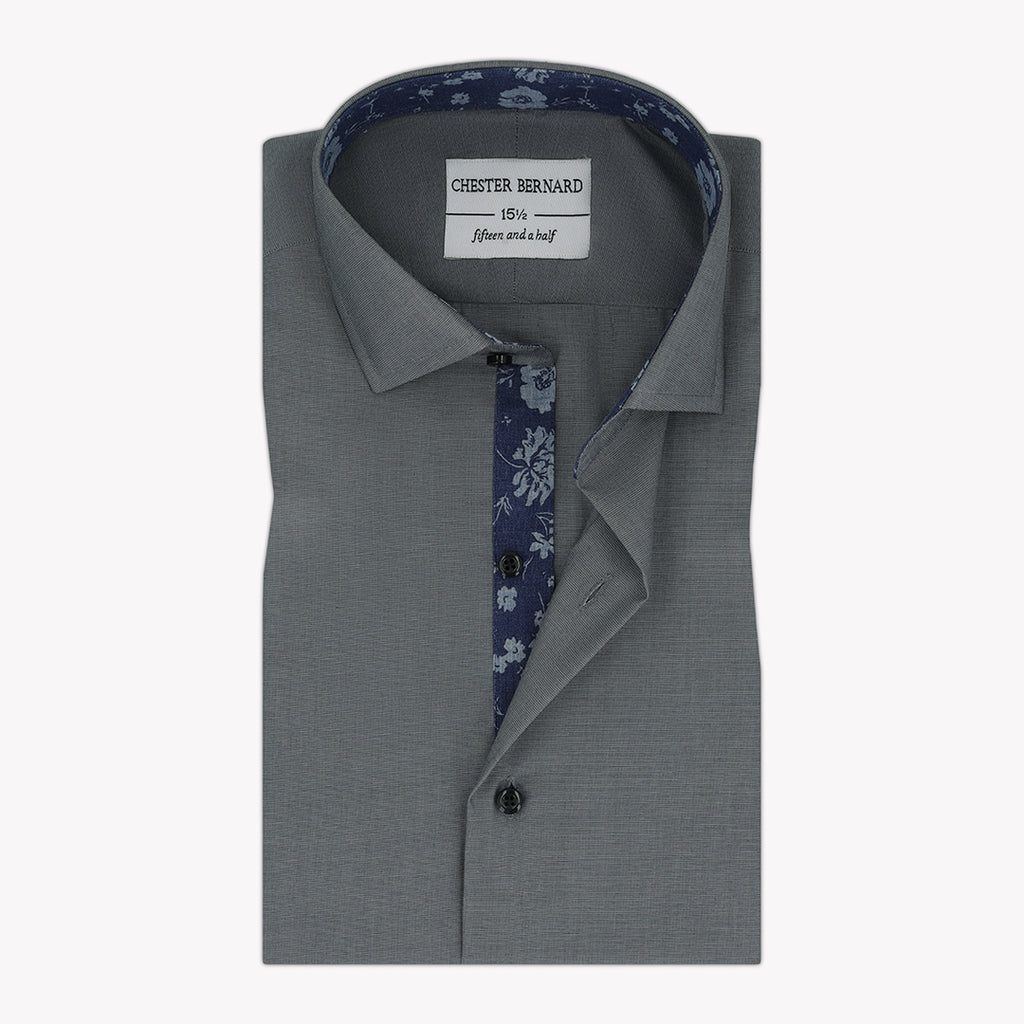 Grey Casual Shirt with Blue Flower Inlay - Stylish Men's Shirt