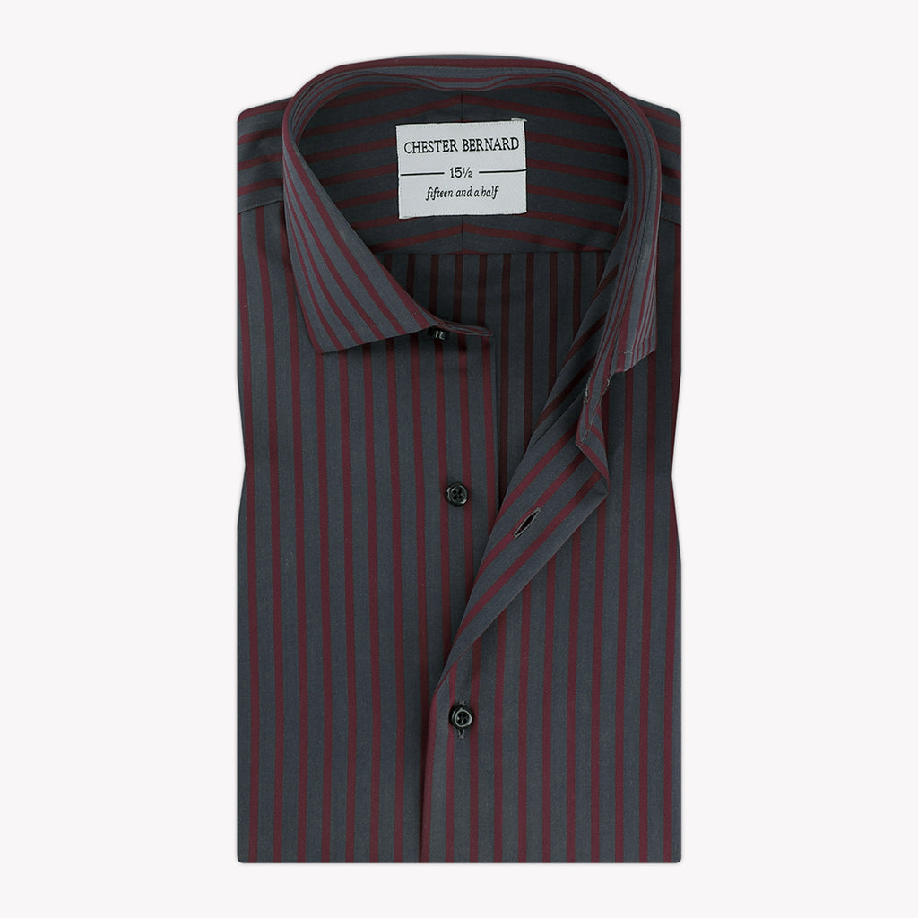 Grey Casual Shirt with Maroon Bengal Stripes - Stylish Men's Shirt