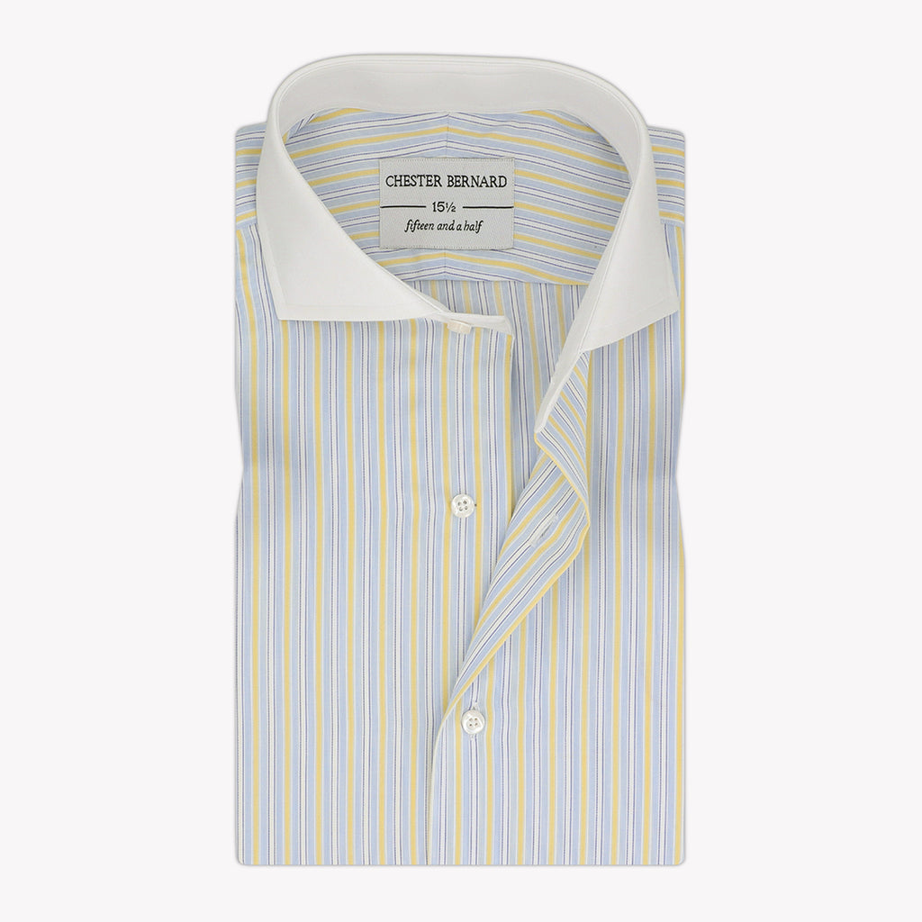 Lavender Grey and Yellow Stripes Formal Shirt with White Collar - Stylish Men's Dress Shirt