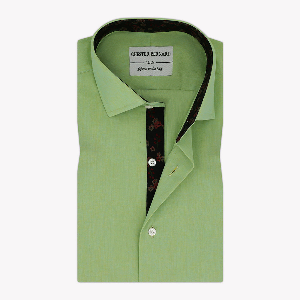 Light Green Casual Shirt with Navy Flower Inlay - Stylish Men's Shirt