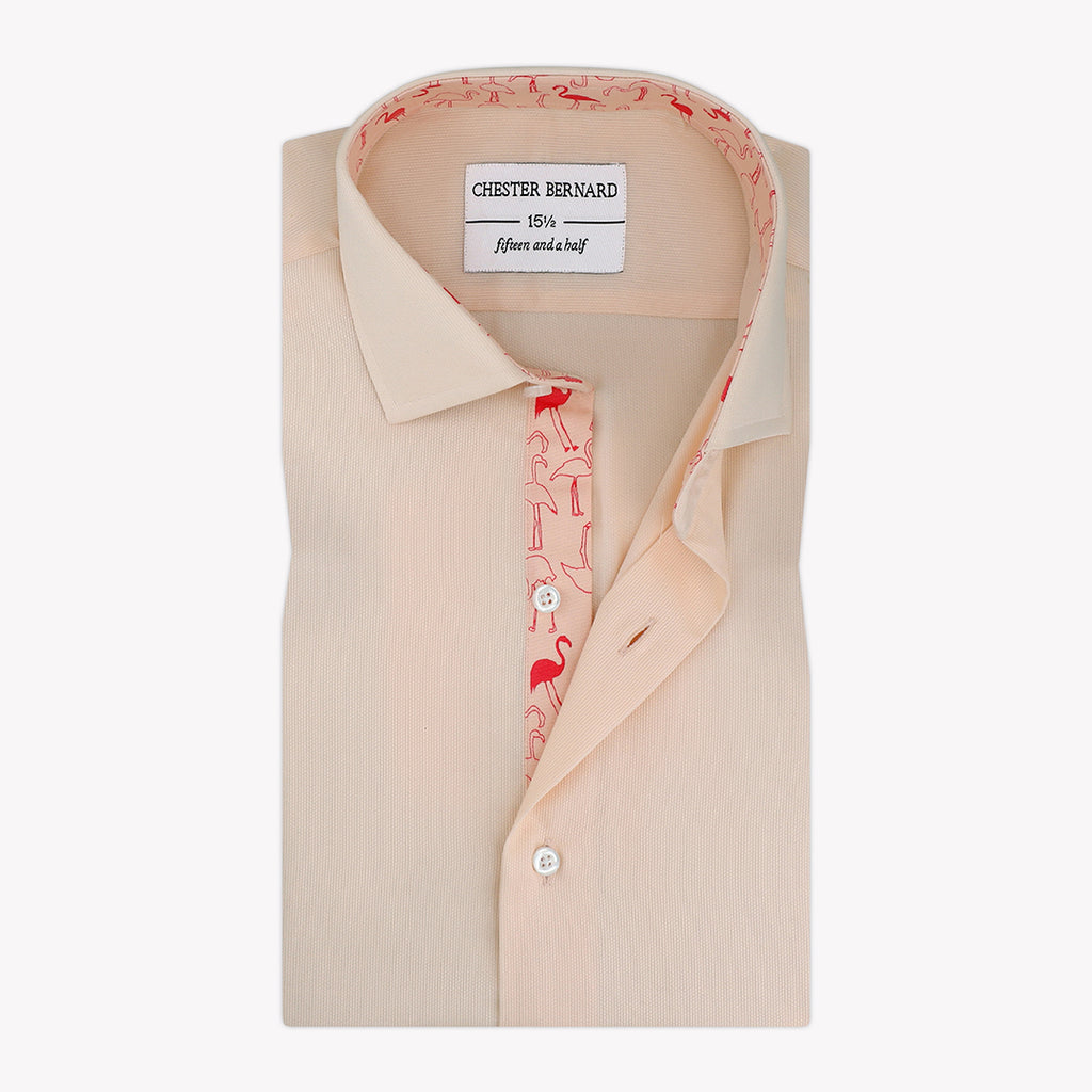 Light Peach Casual Shirt with Egret Print Inlay - Stylish Men's Shirt