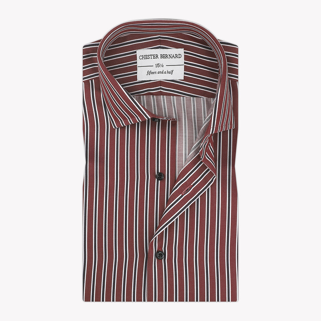 Maroon Casual Shirt with Black and Fancy White Stripes - Stylish Men's Shirt