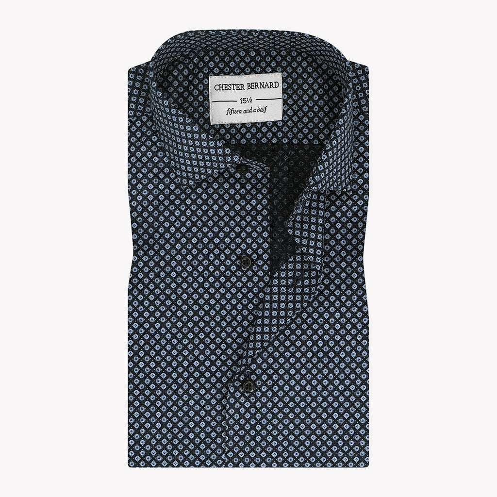 Navy Blue Casual Shirt with Lilac Polka Dots - Stylish Men's Shirt