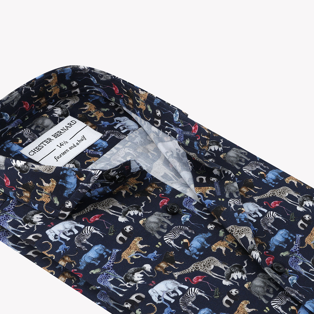 Navy Blue Casual Shirt with Multi Animals Print - Stylish Men's Shirt