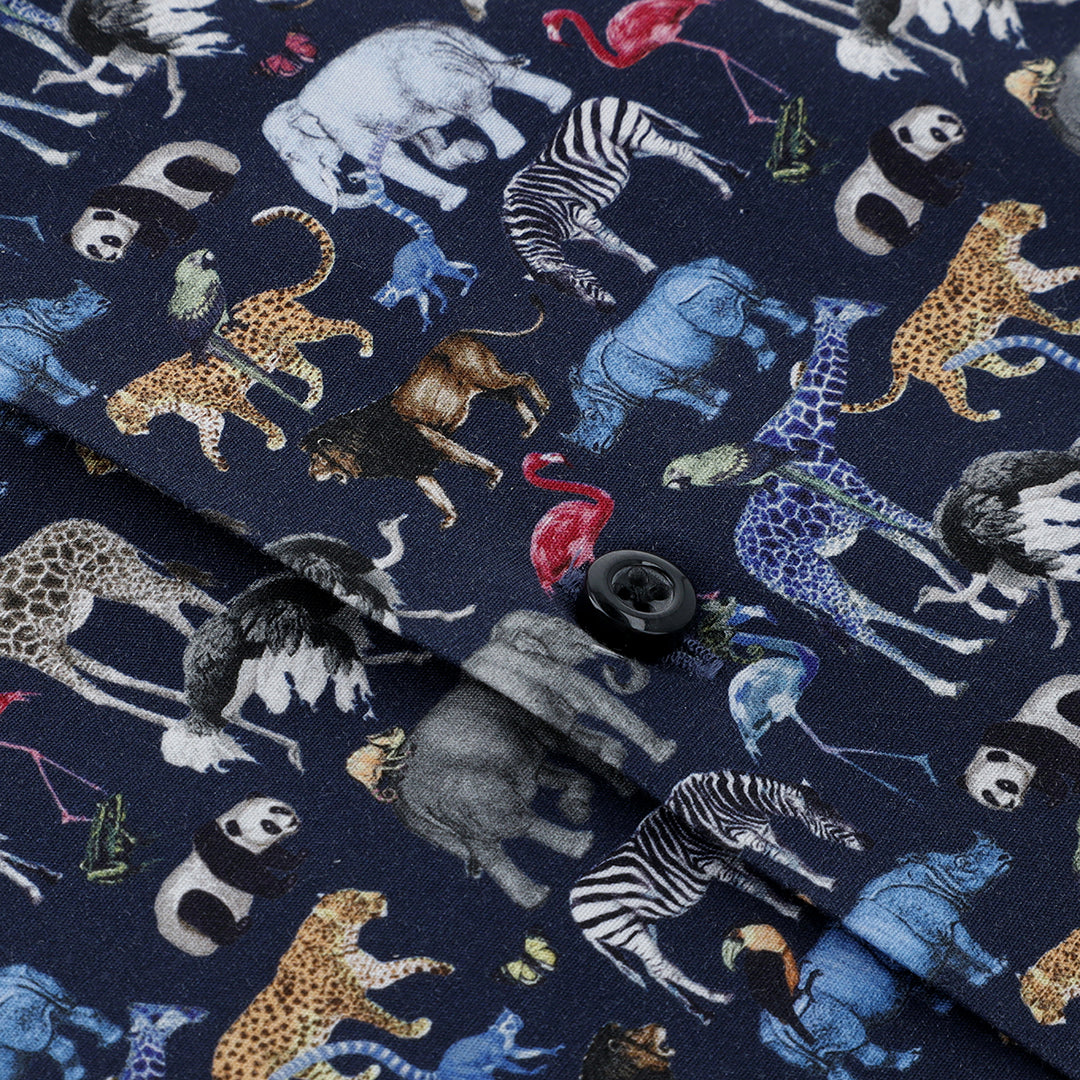 Navy Blue Casual Shirt with Multi Animals Print - Stylish Men's Shirt