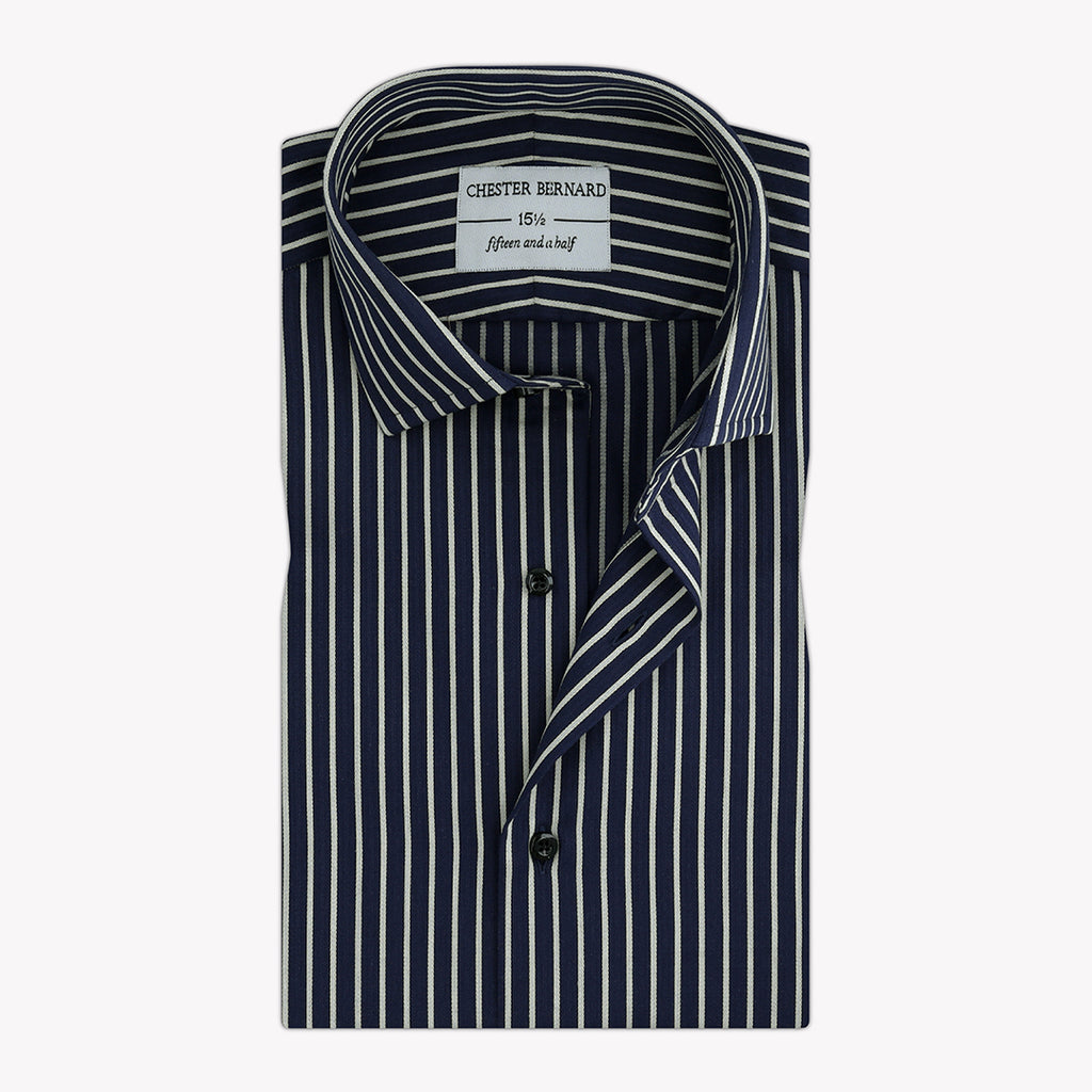 Navy Blue Casual Shirt with White Self Stripes - Stylish Men's Shirt