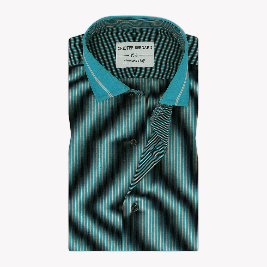 Ocean Green Casual Shirt with Fancy Stripes - Stylish Men's Shirt