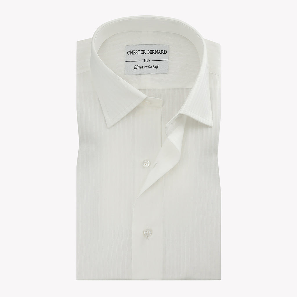 Pearl White Poplin Formal Shirt with Micro Pin Stripe - Stylish Men's Formal Shirt