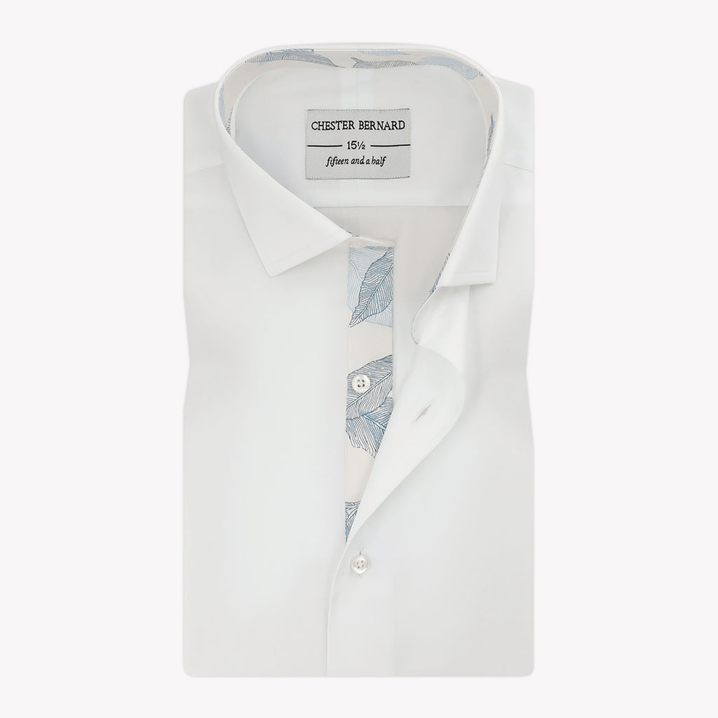 Pure White Casual Shirt with Leaf Printed Inlay - Stylish Men's Shirt