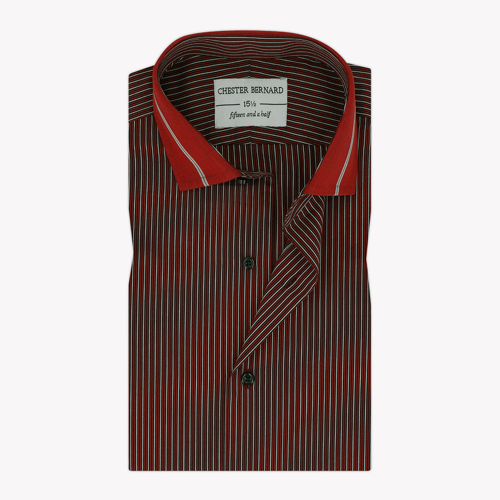 Red and Black Casual Shirt with Fancy White Self Stripes - Stylish Men's Shirt