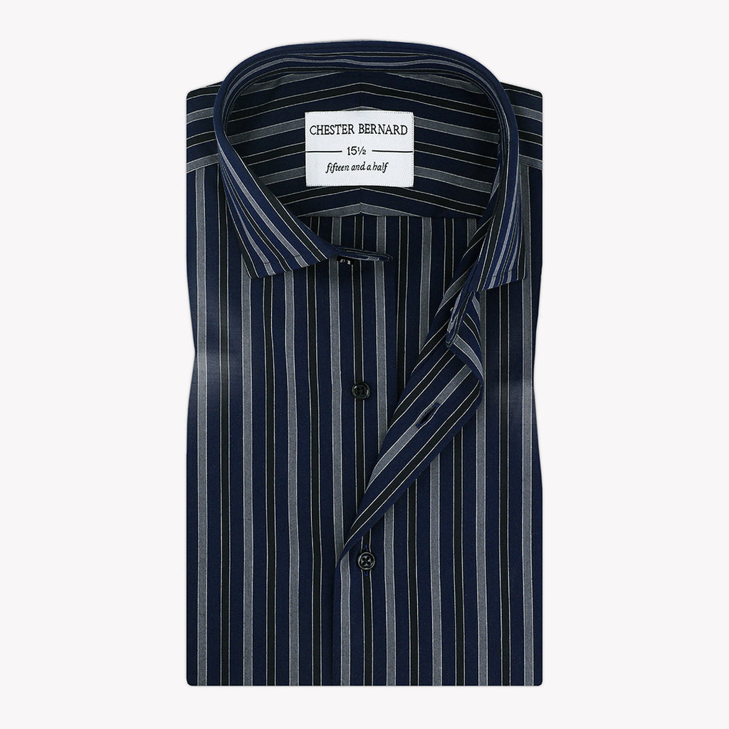 Royal Blue Casual Shirt with Grey and Black Stripes - Stylish Men's Shirt