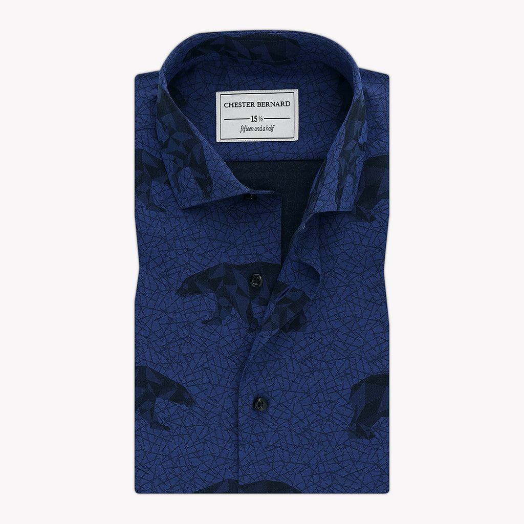 Royal Blue Casual Shirt with Polar Bear Print - Stylish Men's Shirt