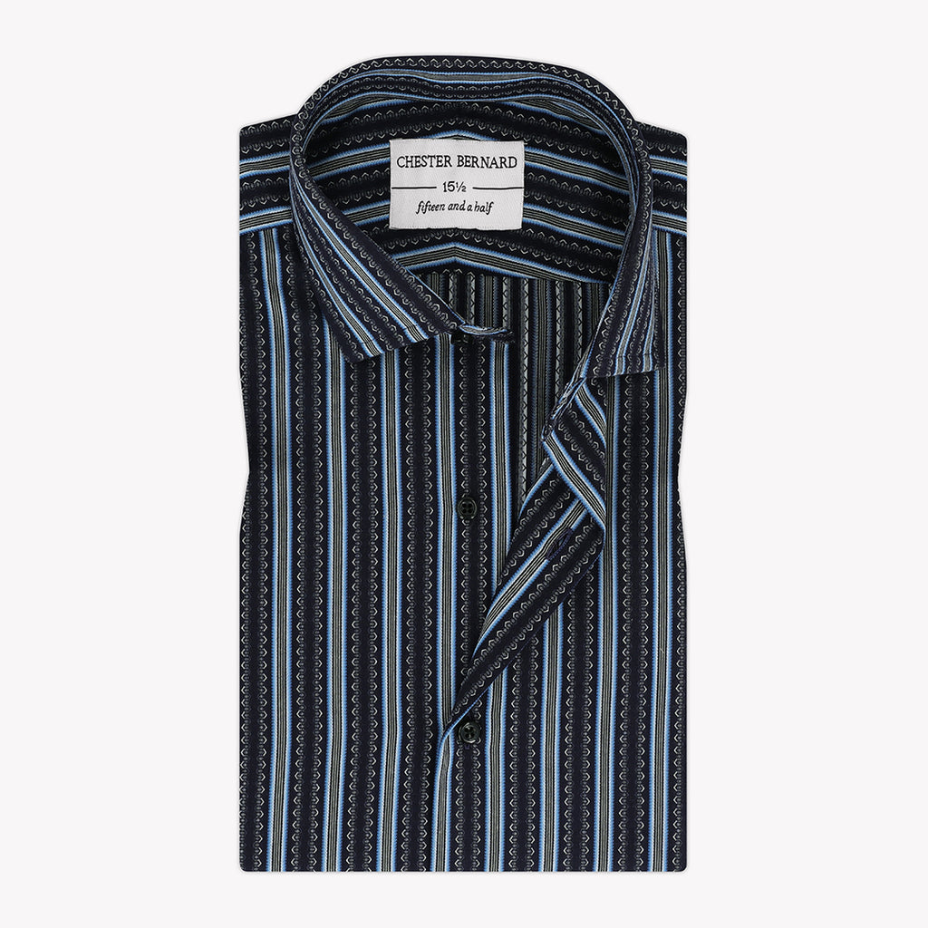 Royal Blue Self Formal Shirt with Stripes - Elegant Men's Shirt