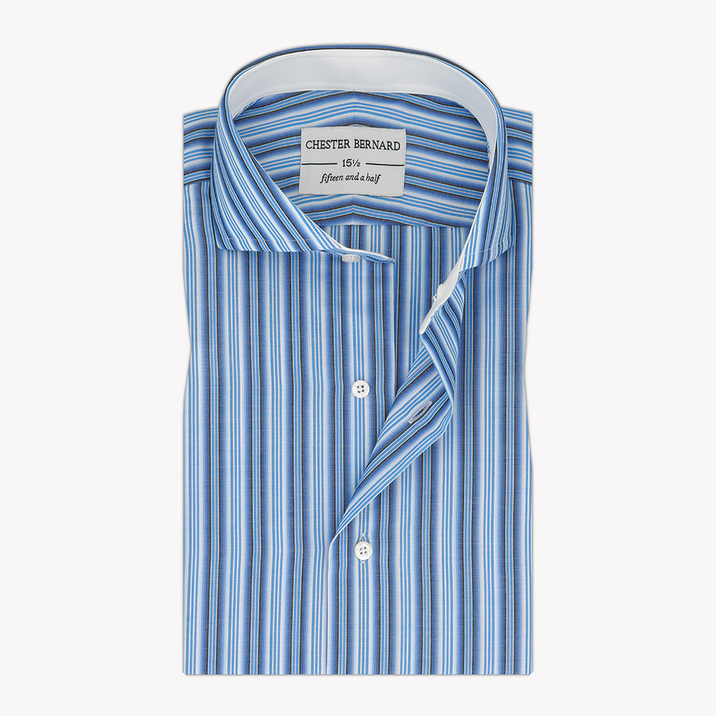 Sky Blue Formal Shirt with Black and White Fancy Stripes - Stylish Men's Dress Shirt