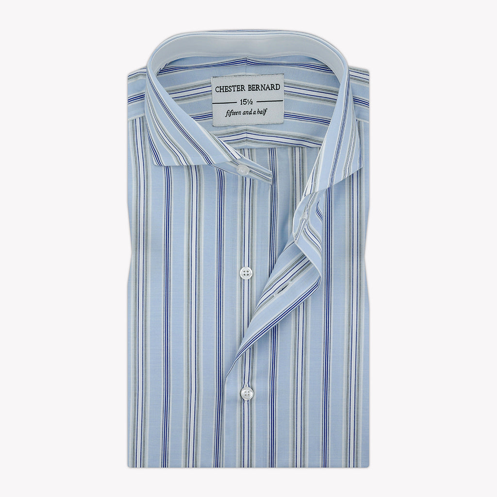 Sky Blue Formal Shirt with Blue and Brown Pin Stripes - Elegant Men's Formal Shirt