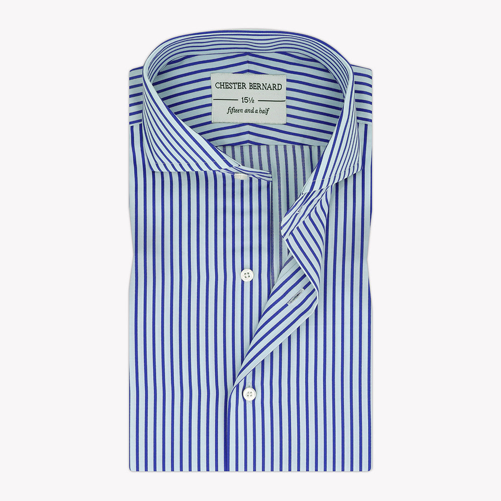 Sky Blue Formal Shirt with Royal Blue Stripes - Elegant Men's Dress Shirt