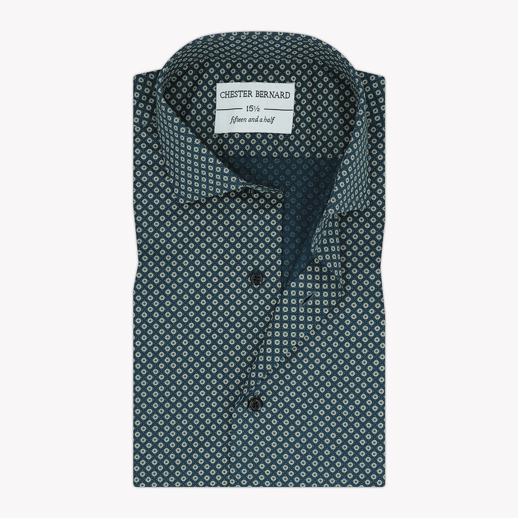 Turquoise Blue Casual Shirt with Grey Polka Dots - Stylish Men's Shirt