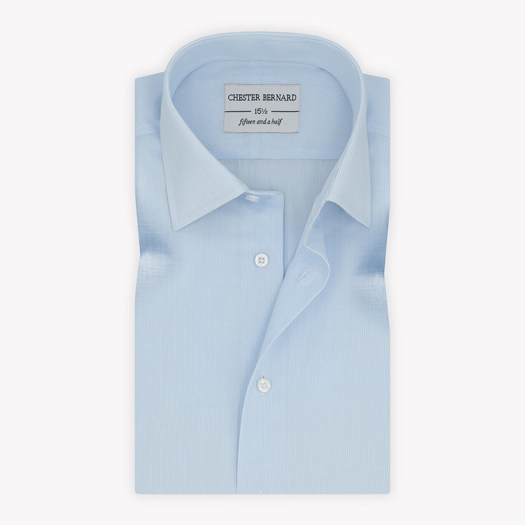 Light Blue Micro Pin Striped Cotton Poplin Formal Shirt 94/22